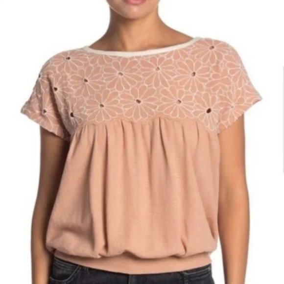 Free People Georgia Bubble Top Floral Eyelet Embroidered - L - Picture 6 of 6